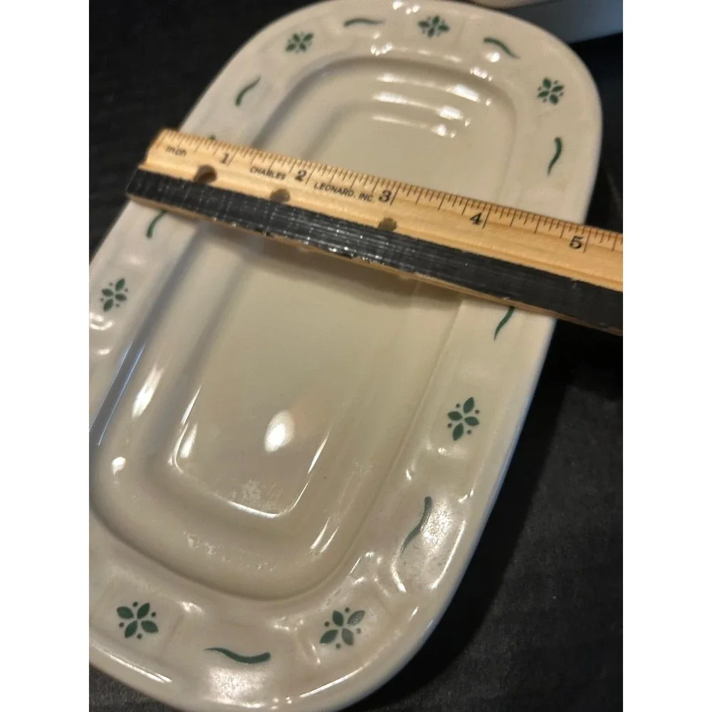 Longaberger Pottery Woven Traditions Ivory/Green Butter Dish USA